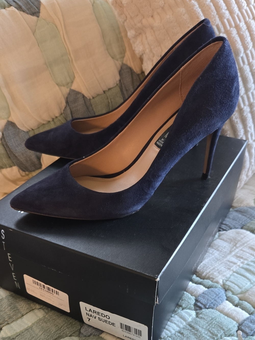 Steven By Steve Madden Laredo Suede Leather Pump 3.5" Heel Navy GUC - 7